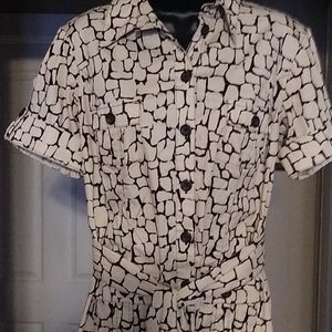 Cream and brown short sleeve midi dress